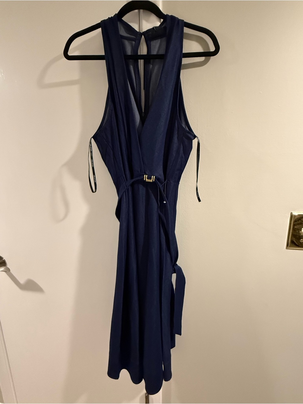 NWT Sleeveless Navy Blue Wrap Dress with Belt
